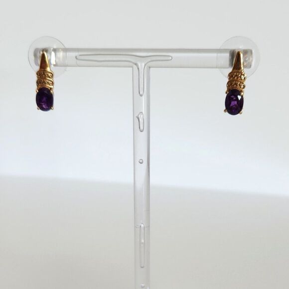 Amethyst Earrings 14K Gold Plated - Picture 3 of 11